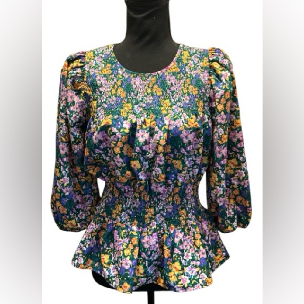 💐ANTHROPOLOGIE!! STUNNING PLEIONE FLORAL SMOCKED TOP! DESIGNER! SLIMMING! - Picture 8 of 16